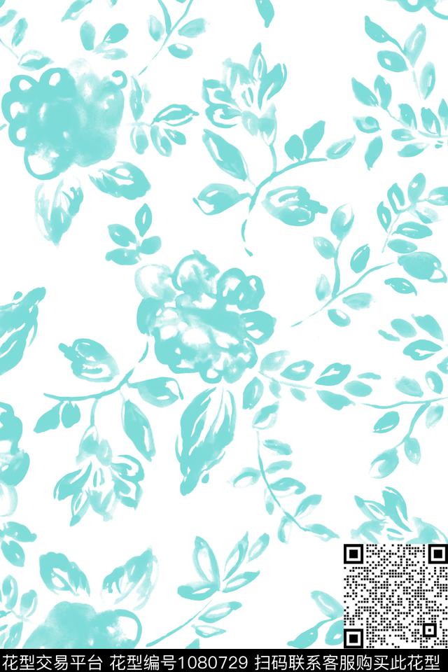 花卉清爽底花卉简约传统印花华亿平台下载（图片编号: 1080729） - 瓦栏（Walan）