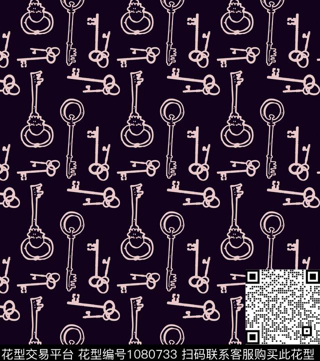 复古大牌风锁匙钥匙传统印花华亿平台下载（图片编号: 1080733） - 瓦栏（Walan）