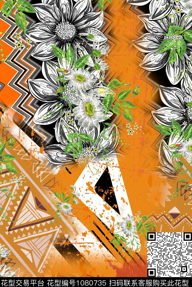民族风花卉几何数码印花华亿平台下载（图片编号: 1080735） - 瓦栏（Walan）