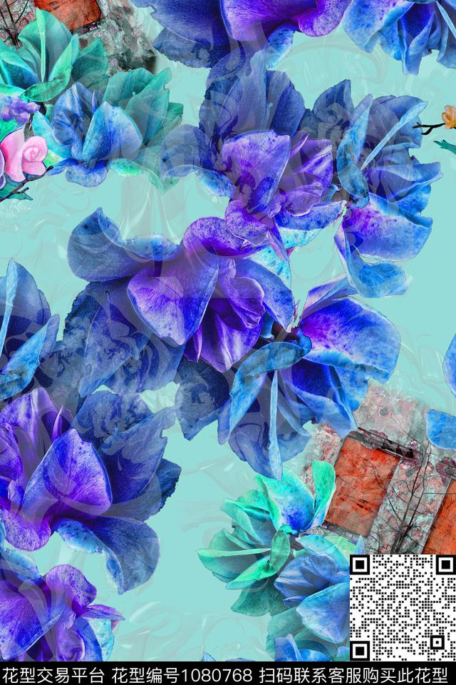 数码华亿平台春夏华亿平台手绘花卉数码印花华亿平台下载（图片编号: 1080768） - 瓦栏（Walan）