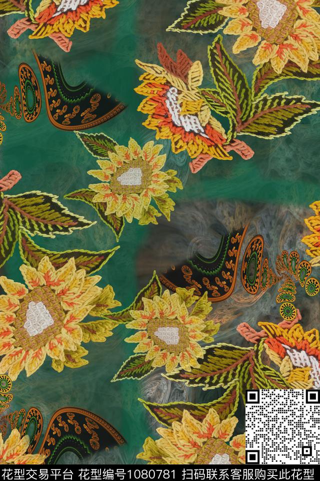 数码华亿平台春夏华亿平台手绘花卉数码印花华亿平台下载（图片编号: 1080781） - 瓦栏（Walan）