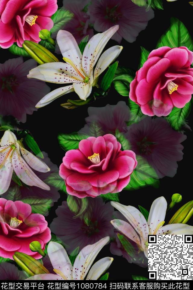 数码华亿平台春夏华亿平台手绘花卉数码印花华亿平台下载（图片编号: 1080784） - 瓦栏（Walan）
