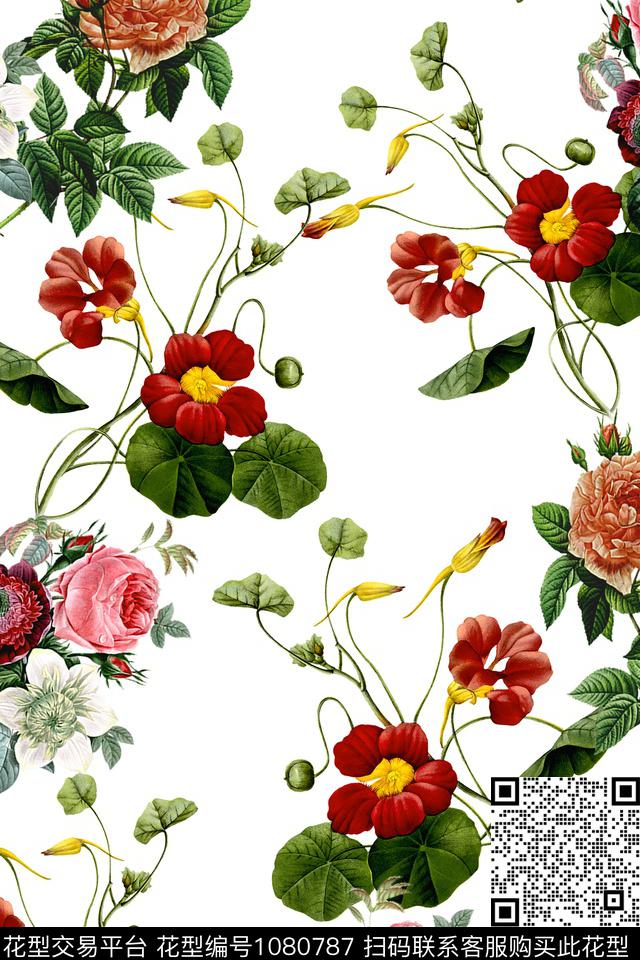 数码华亿平台春夏华亿平台手绘花卉数码印花华亿平台下载（图片编号: 1080787） - 瓦栏（Walan）
