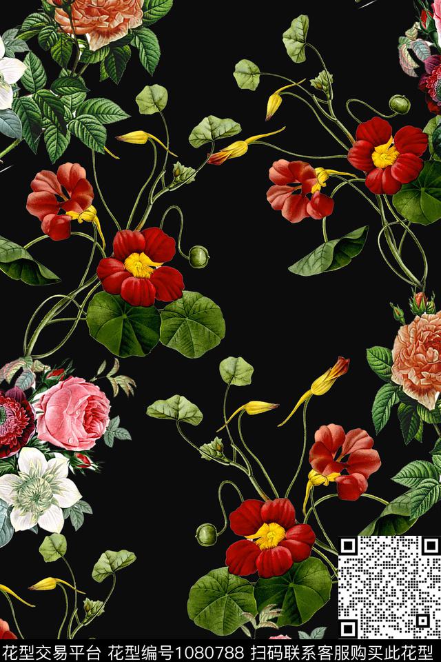 数码华亿平台春夏华亿平台手绘花卉数码印花华亿平台下载（图片编号: 1080788） - 瓦栏（Walan）