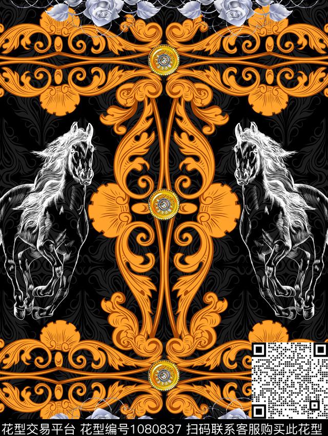古典花纹底纹马数码印花华亿平台下载（图片编号: 1080837） - 瓦栏（Walan）