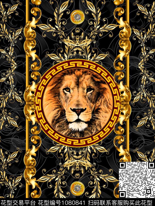 花边狮子动物头数码印花华亿平台下载（图片编号: 1080841） - 瓦栏（Walan）