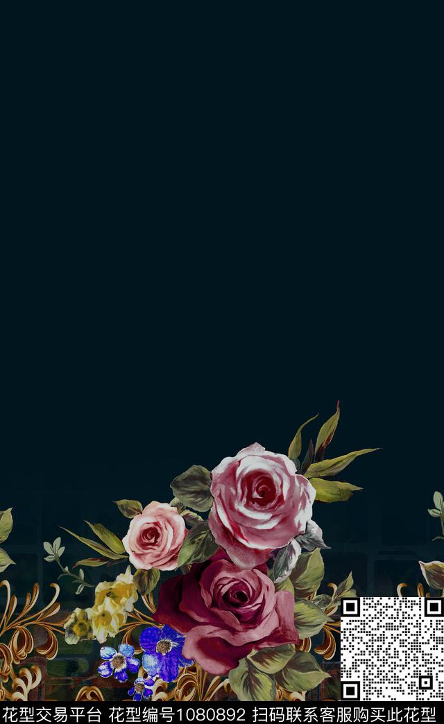 中老年手绘大花连衣裙数码印花华亿平台下载（图片编号: 1080892） - 瓦栏（Walan）