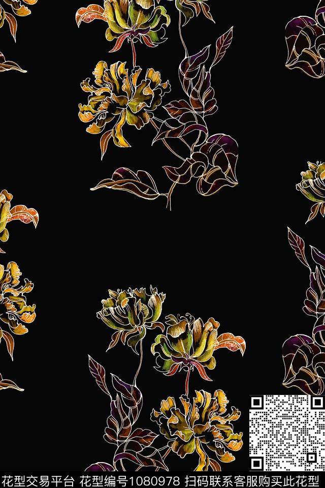 数码华亿平台抽象花卉数码印花华亿平台下载（图片编号: 1080978） - 瓦栏（Walan）