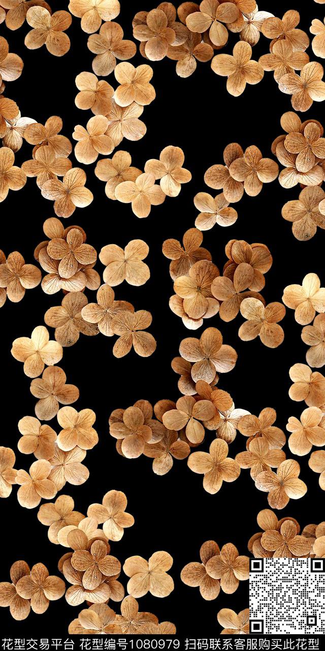 黑底花卉抽象花卉小碎花数码印花华亿平台下载（图片编号: 1080979） - 瓦栏（Walan）