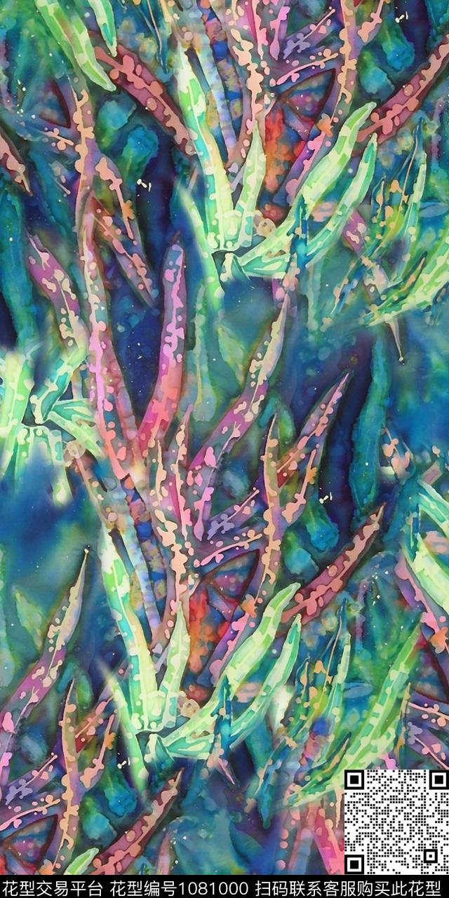 炫彩抽象手绘花卉数码印花华亿平台下载（图片编号: 1081000） - 瓦栏（Walan）