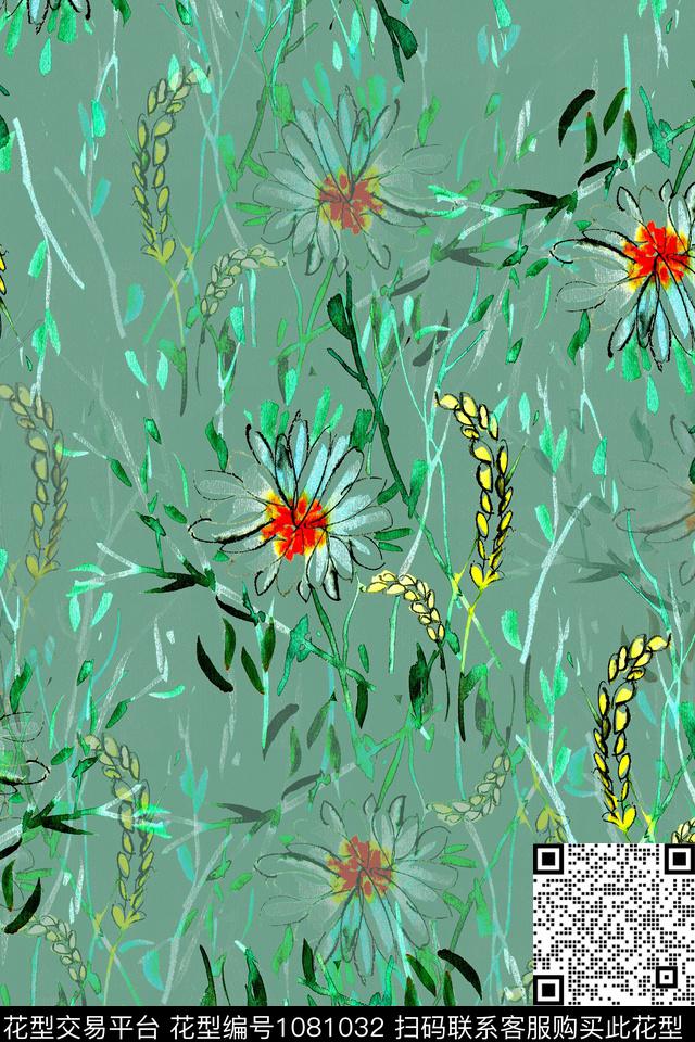 数码华亿平台手绘花卉休闲数码印花华亿平台下载（图片编号: 1081032） - 瓦栏（Walan）