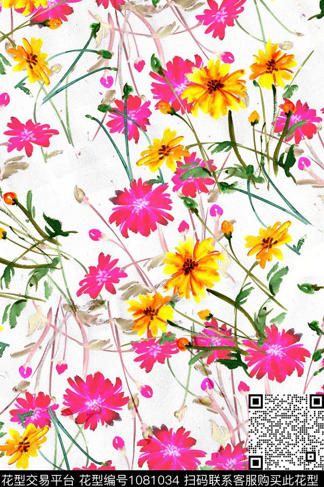 数码华亿平台手绘花卉花卉数码印花华亿平台下载（图片编号: 1081034） - 瓦栏（Walan）