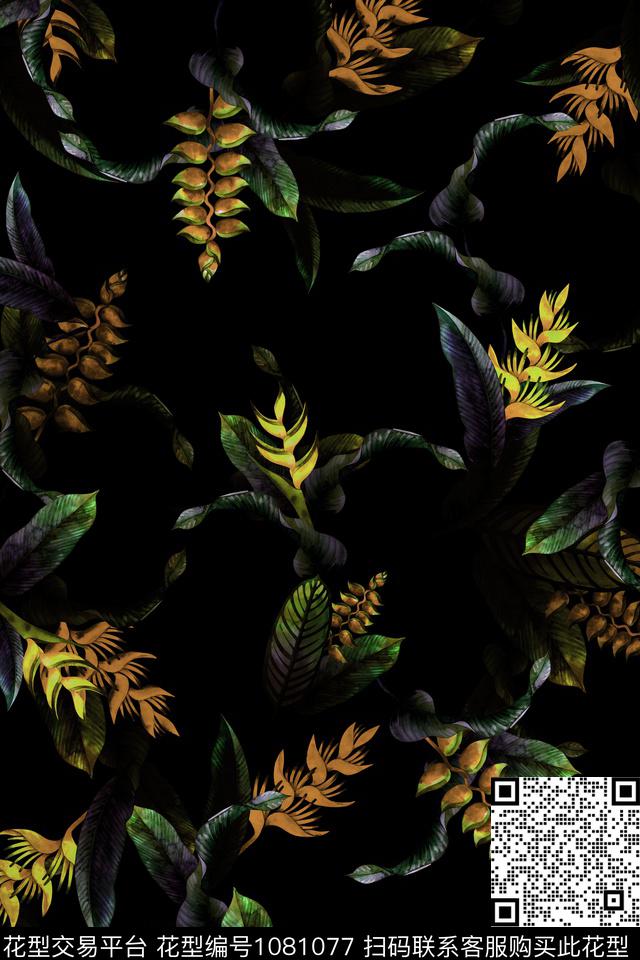 黑底花卉数码华亿平台男装数码印花华亿平台下载（图片编号: 1081077） - 瓦栏（Walan）