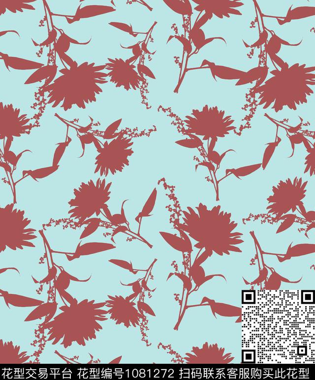 菊花花卉清爽底花卉传统印花华亿平台下载（图片编号: 1081272） - 瓦栏（Walan）