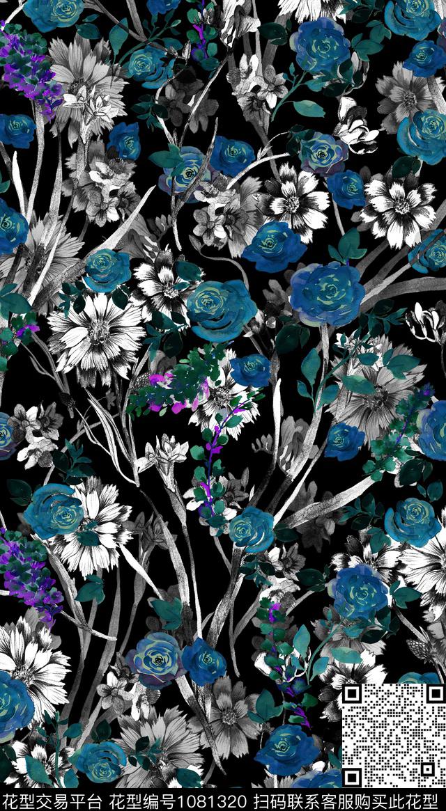 数码华亿平台春夏华亿平台水彩花卉数码印花华亿平台下载（图片编号: 1081320） - 瓦栏（Walan）