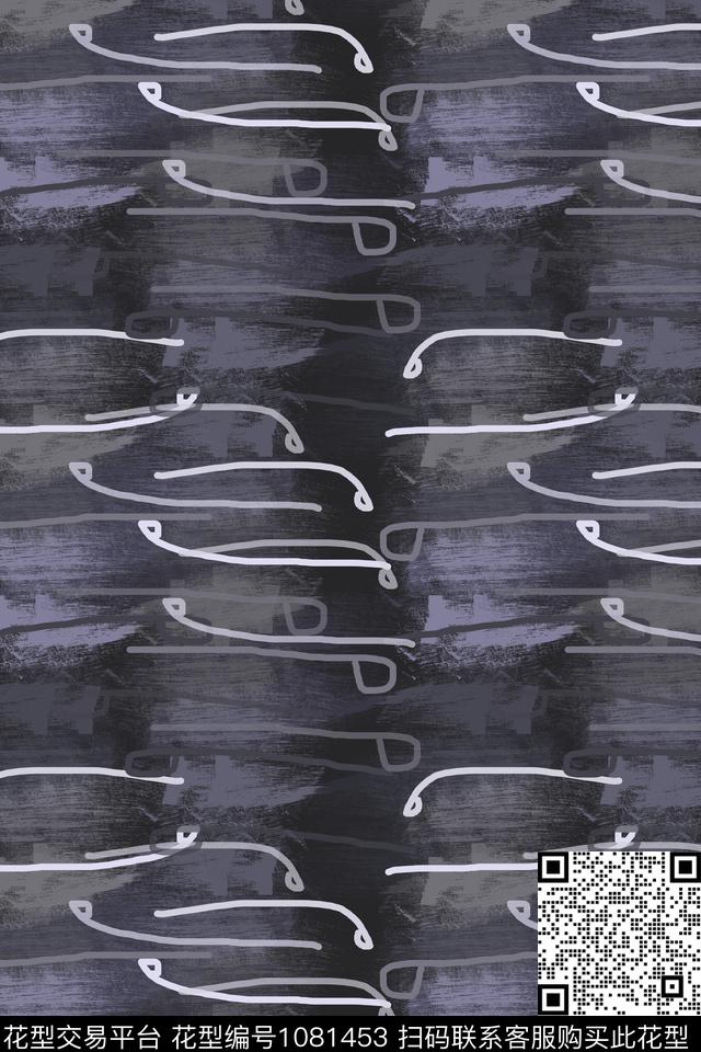 签字笔印花手绘线条笔触线条传统印花华亿平台下载（图片编号: 1081453） - 瓦栏（Walan）