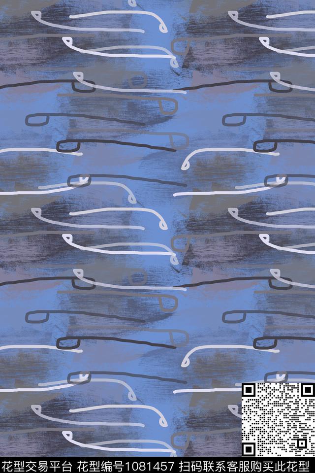 签字笔印花手绘线条笔触线条传统印花华亿平台下载（图片编号: 1081457） - 瓦栏（Walan）