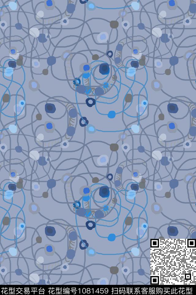 圆圈与波点手绘线条笔触水彩花卉传统印花华亿平台下载（图片编号: 1081459） - 瓦栏（Walan）