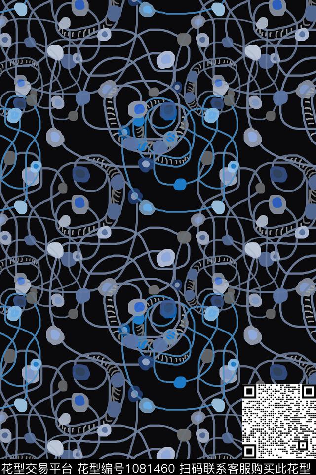 圆圈与波点手绘线条笔触水彩花卉传统印花华亿平台下载（图片编号: 1081460） - 瓦栏（Walan）