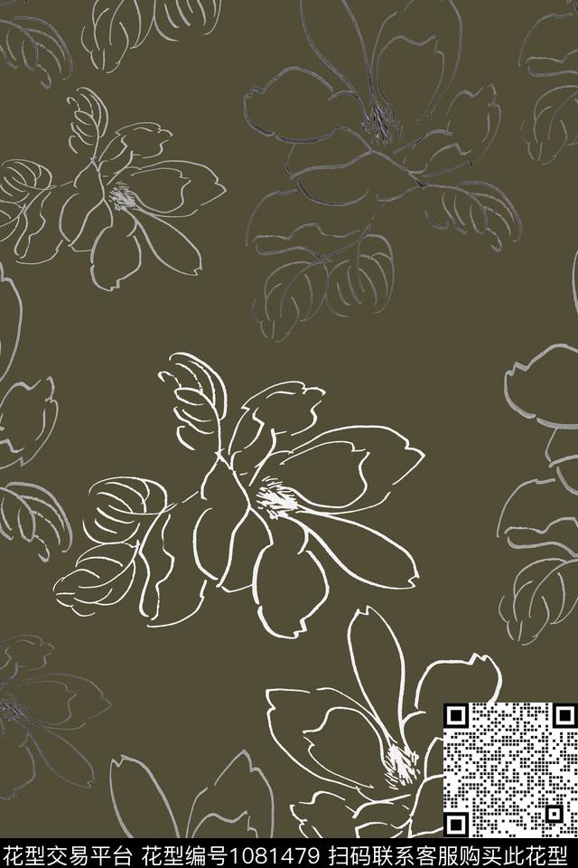 民族风图案手绘线条笔触白描花卉传统印花华亿平台下载（图片编号: 1081479） - 瓦栏（Walan）