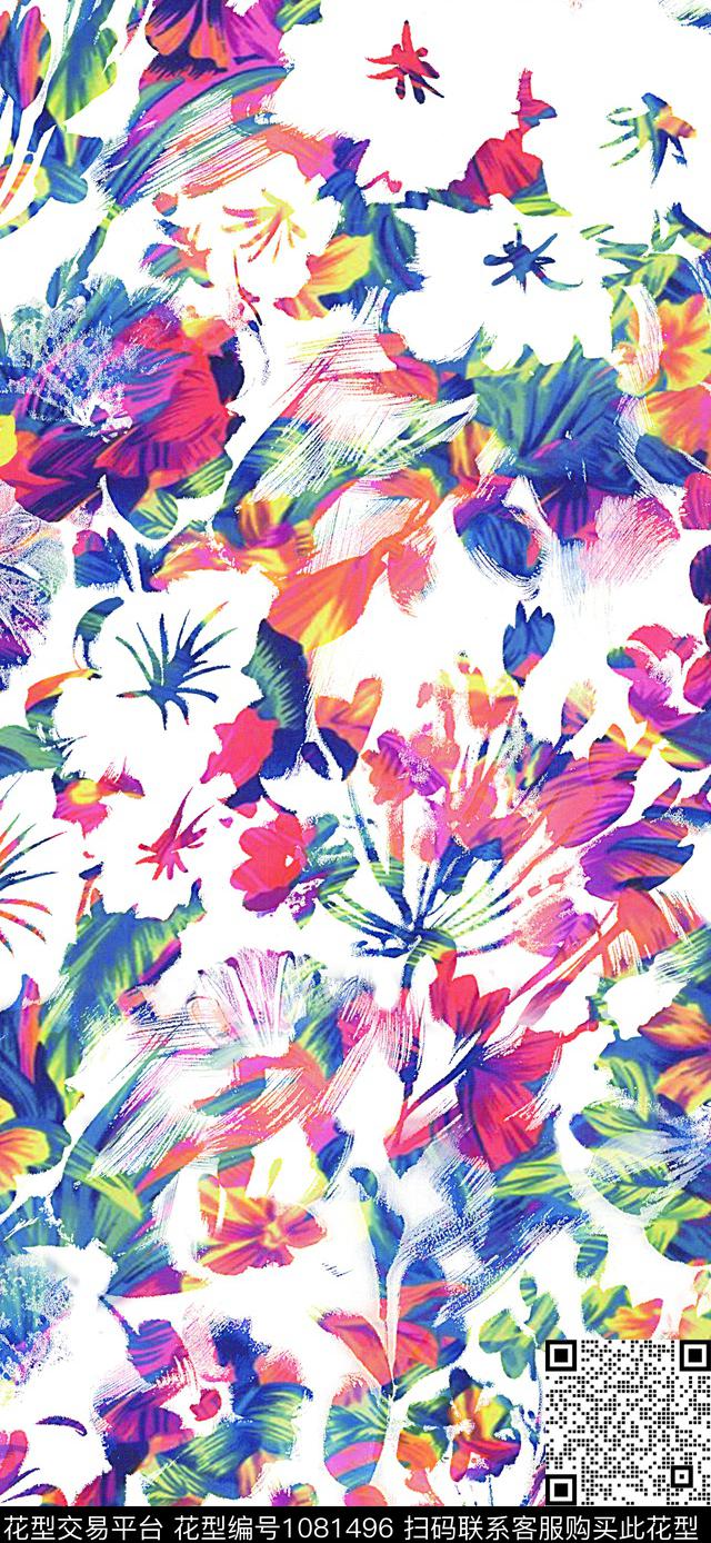 数码华亿平台春夏华亿平台水彩花卉数码印花华亿平台下载（图片编号: 1081496） - 瓦栏（Walan）