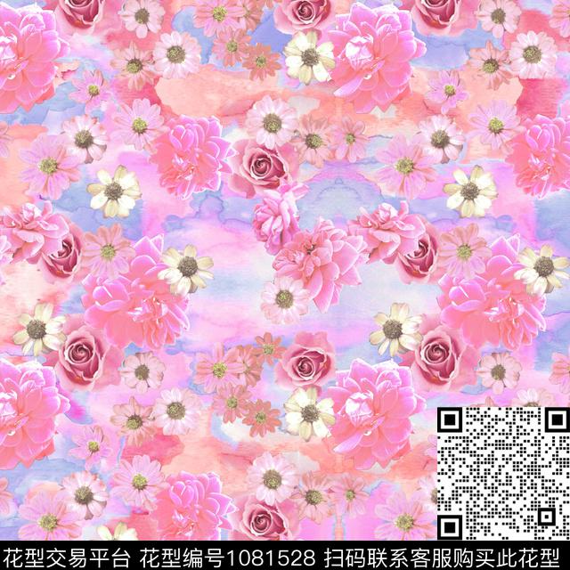 数码华亿平台春夏华亿平台水彩花卉数码印花华亿平台下载（图片编号: 1081528） - 瓦栏（Walan）