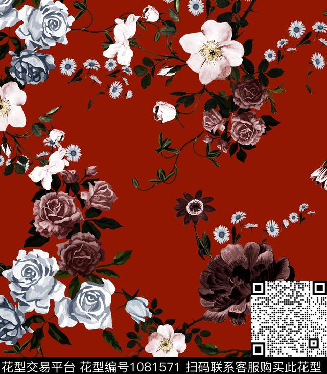 数码华亿平台花卉大牌风数码印花华亿平台下载（图片编号: 1081571） - 瓦栏（Walan）