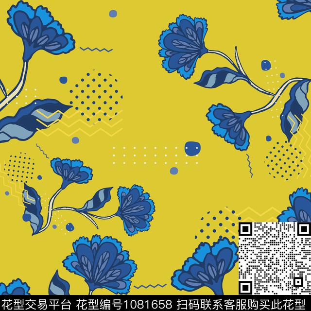 抽象定位花花卉传统印花华亿平台下载（图片编号: 1081658） - 瓦栏（Walan）