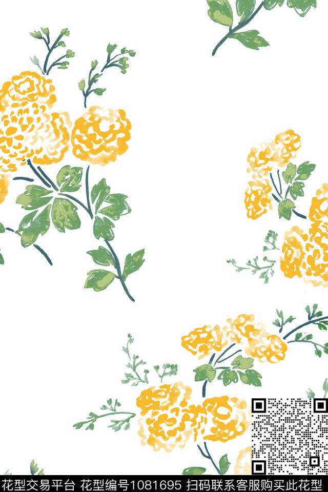 花卉清爽底花卉简约传统印花华亿平台下载（图片编号: 1081695） - 瓦栏（Walan）