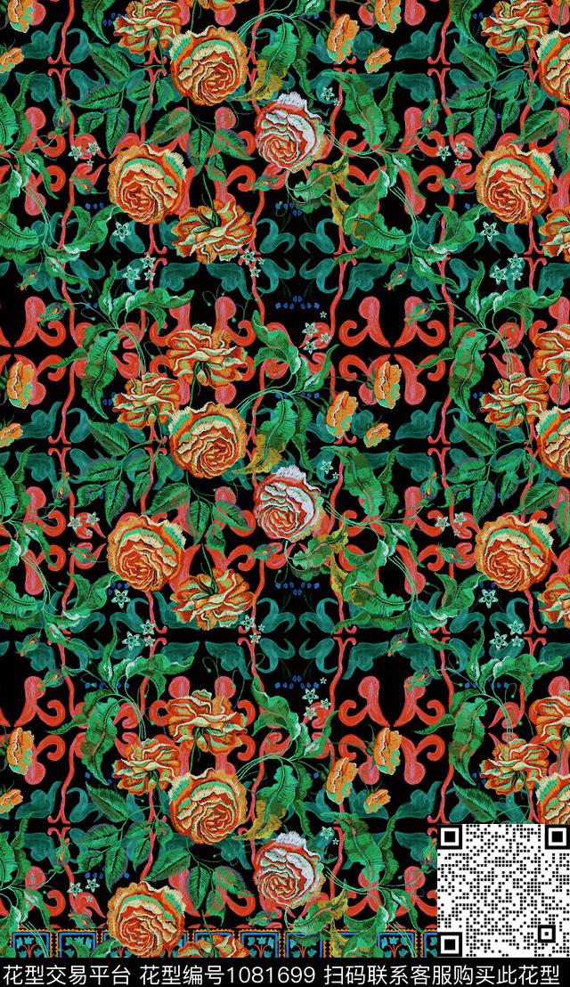 花卉复古花纹数码印花华亿平台下载（图片编号: 1081699） - 瓦栏（Walan）