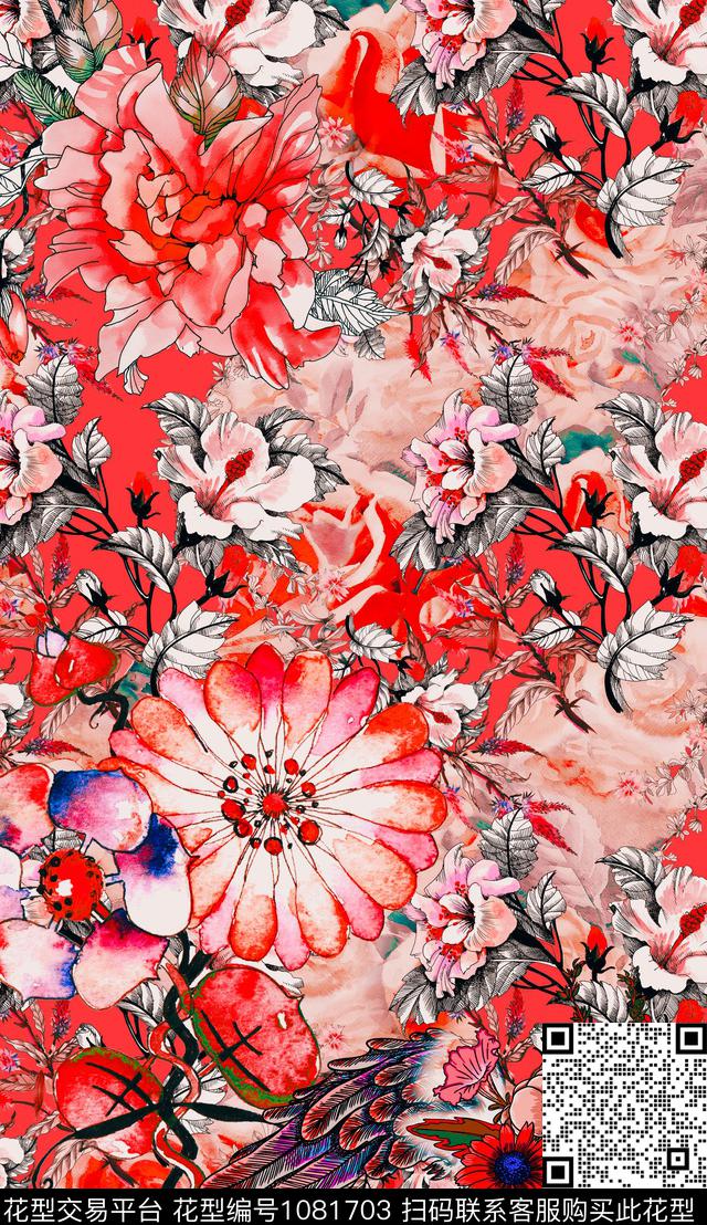 大花肌理定位花数码印花华亿平台下载（图片编号: 1081703） - 瓦栏（Walan）