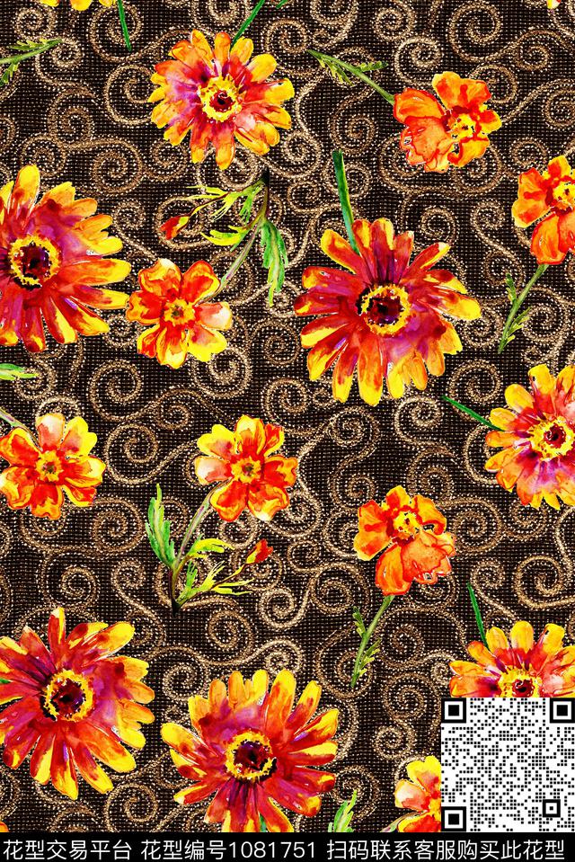数码华亿平台民族风花卉数码印花华亿平台下载（图片编号: 1081751） - 瓦栏（Walan）