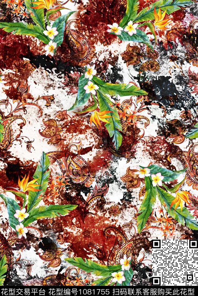 数码华亿平台民族风花卉数码印花华亿平台下载（图片编号: 1081755） - 瓦栏（Walan）