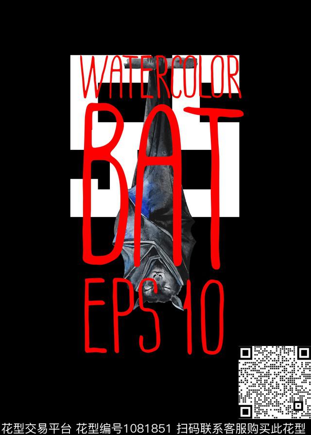 创意蝙蝠胸前独幅数码印花华亿平台下载（图片编号: 1081851） - 瓦栏（Walan）