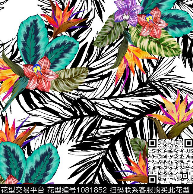 创意花卉热带华亿平台数码印花华亿平台下载（图片编号: 1081852） - 瓦栏（Walan）