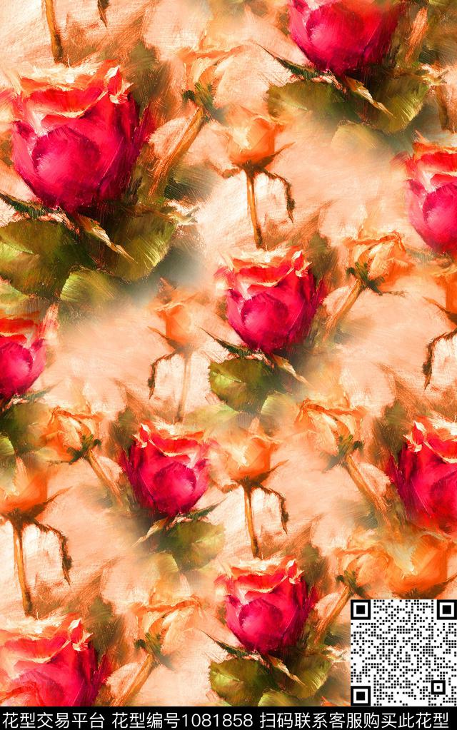 线条肌理花卉数码印花华亿平台下载（图片编号: 1081858） - 瓦栏（Walan）