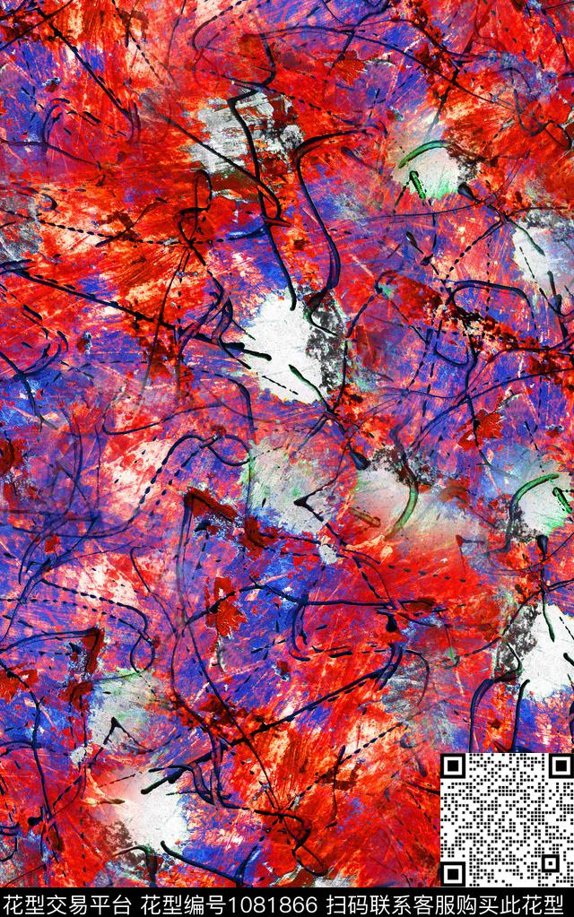 肌理抽象笔触数码印花华亿平台下载（图片编号: 1081866） - 瓦栏（Walan）