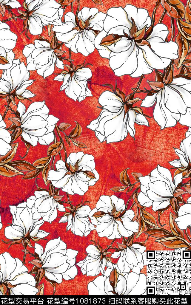 小碎花线条花卉花卉数码印花华亿平台下载（图片编号: 1081873） - 瓦栏（Walan）
