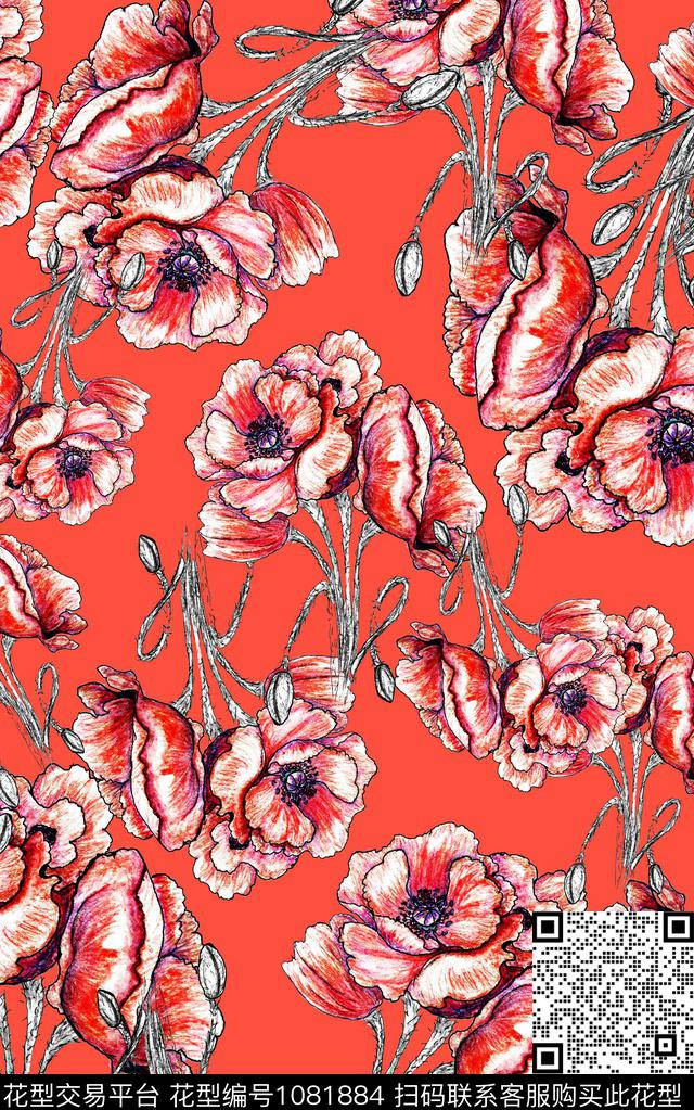 小碎花线条花卉花卉数码印花华亿平台下载（图片编号: 1081884） - 瓦栏（Walan）