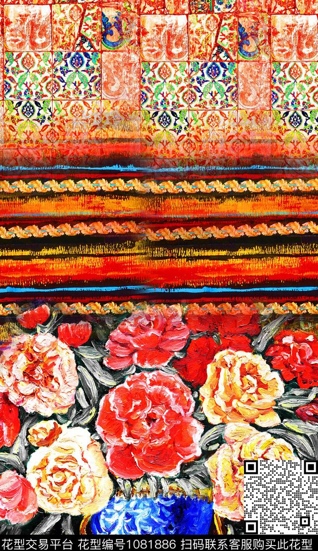 民族风花卉中老年数码印花华亿平台下载（图片编号: 1081886） - 瓦栏（Walan）