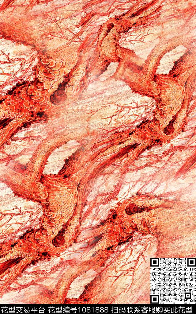肌理抽象笔触感觉数码印花华亿平台下载（图片编号: 1081888） - 瓦栏（Walan）