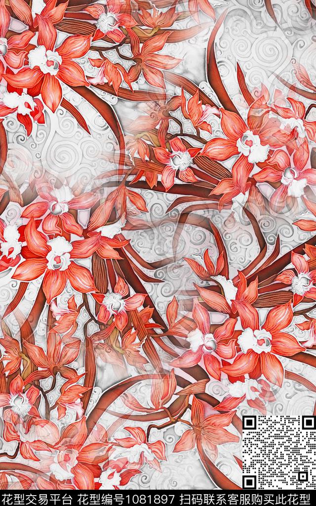 小碎花线条花卉花卉数码印花华亿平台下载（图片编号: 1081897） - 瓦栏（Walan）