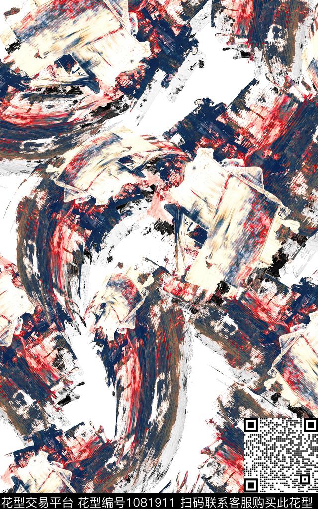 肌理抽象笔触数码印花华亿平台下载（图片编号: 1081911） - 瓦栏（Walan）