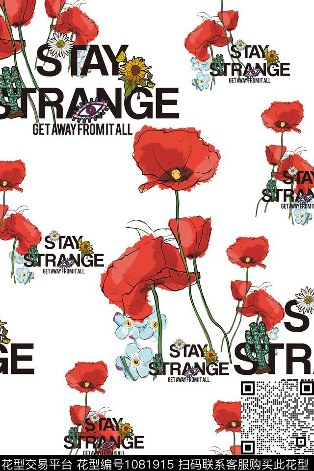 字母花卉大牌风数码印花华亿平台下载（图片编号: 1081915） - 瓦栏（Walan）