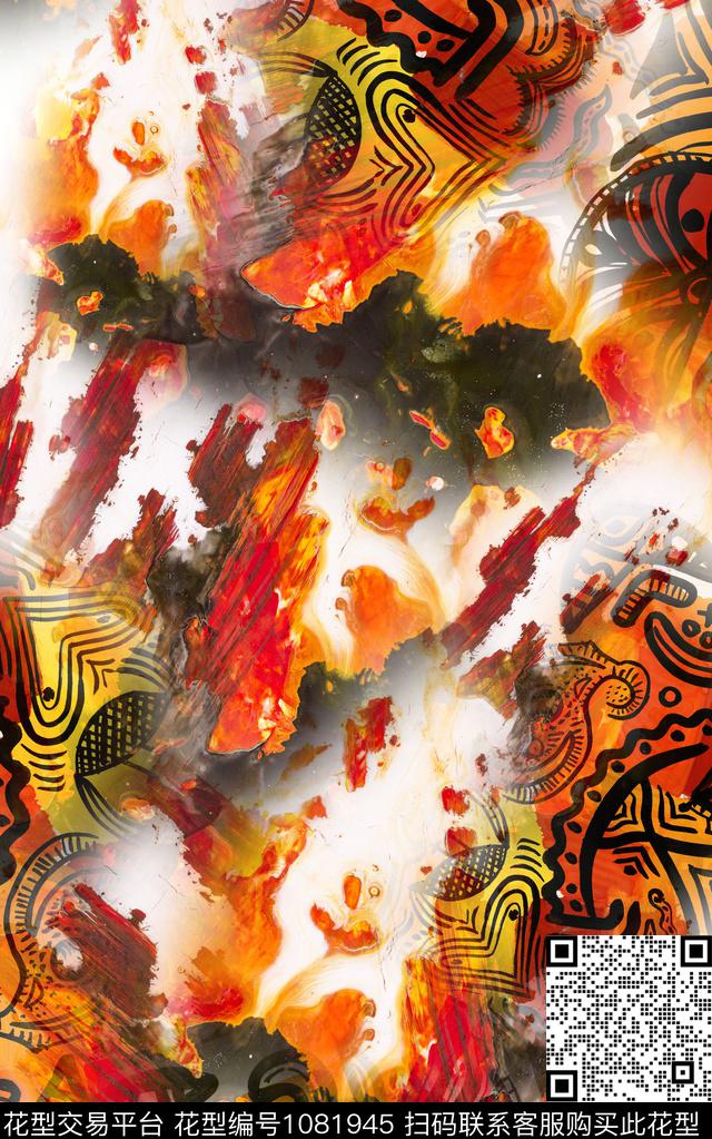 肌理抽象笔触数码印花华亿平台下载（图片编号: 1081945） - 瓦栏（Walan）