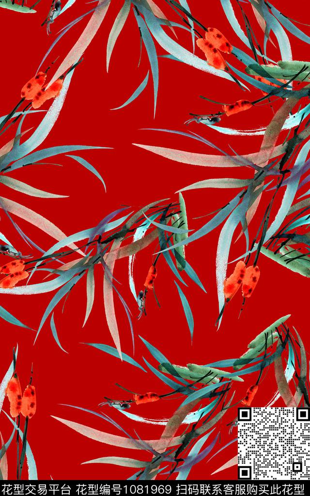 民族风抽象水彩花卉数码印花华亿平台下载（图片编号: 1081969） - 瓦栏（Walan）