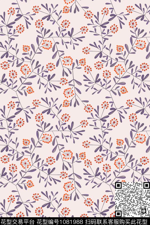 小碎花清爽底花卉数码印花华亿平台下载（图片编号: 1081988） - 瓦栏（Walan）