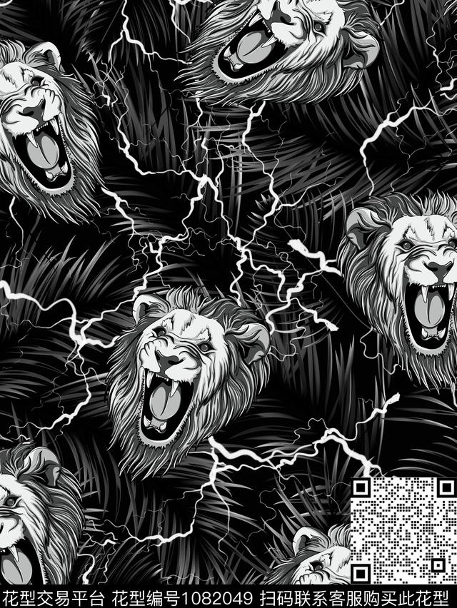 黑白华亿平台闪电抽象男装数码印花华亿平台下载（图片编号: 1082049） - 瓦栏（Walan）