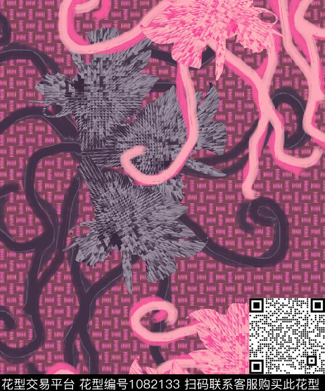 条纹抽象花卉数码印花华亿平台下载（图片编号: 1082133） - 瓦栏（Walan）