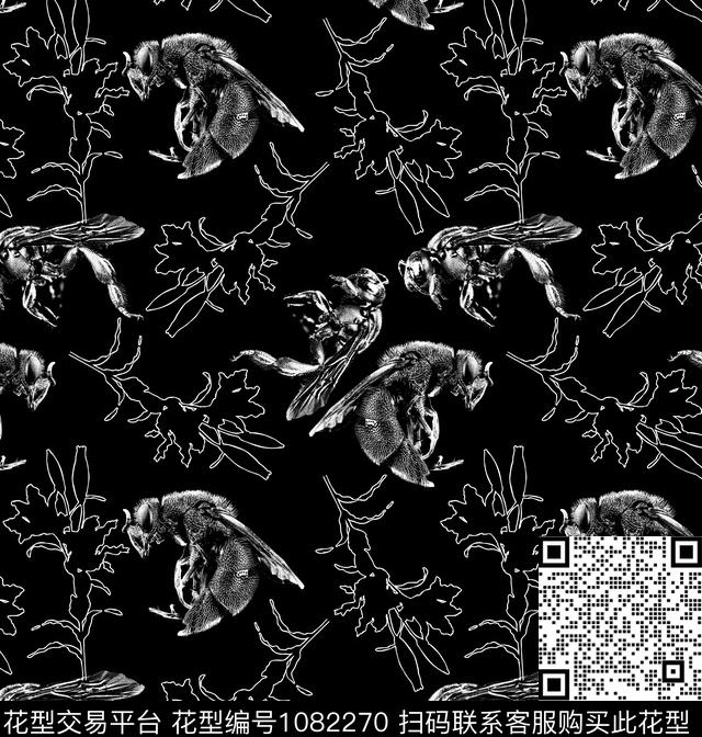 黑底花卉线条花卉手绘花卉传统印花华亿平台下载（图片编号: 1082270） - 瓦栏（Walan）